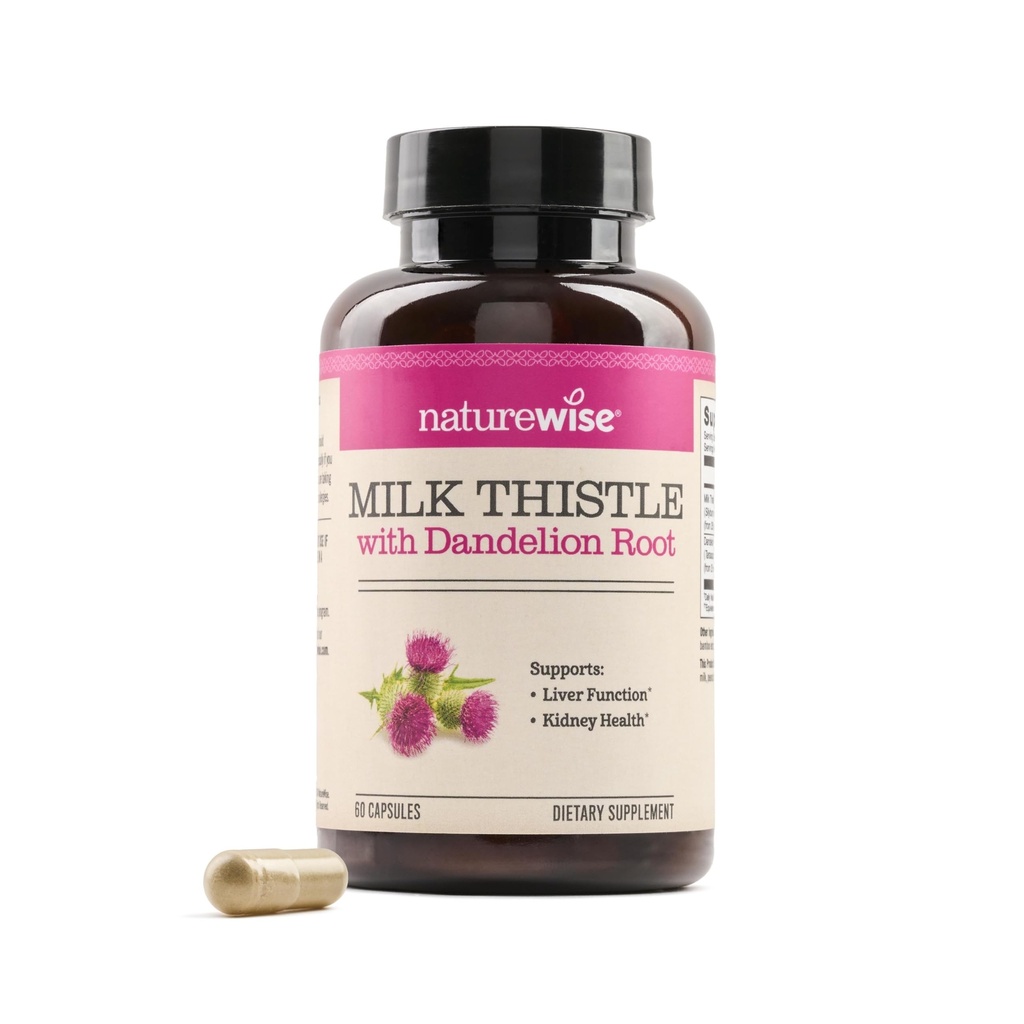 NatureWise Milk Thistle with Dandelion Root - Silymarin - Αντιοξειδωτικό συμπλήρωμα υποστήριξης ήπατος & νεφρών υγείας - Vegan, μη ΓΤΟ, Χωρίς γλουτένη - 60 Count[60-Day Supply]