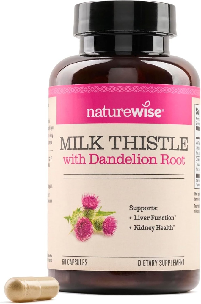 NatureWise Milk Thistle with Dandelion Root - Silymarin - Antioxidant Liver & Kidney Health Support Supplement - Vegan, Non-GMO, Gluten Free - 60 Count[60-Day Supply]