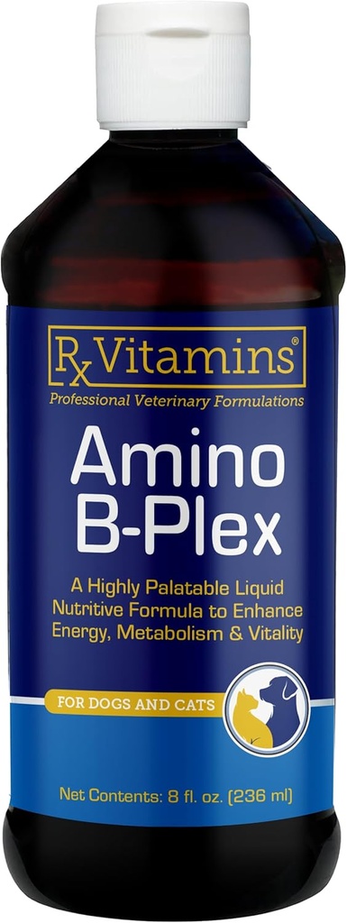 Rx Vitamins Amino B-Plex Cat & Dog Supplement - Vitamin B Complex Liquid Plus Amino Acids for Dogs & Cats - Ορεκτικό Αναμνηστικό και Κερδιστής βάρους γάτας & σκύλου - Συμπληρώματα & Βιταμίνες - 8 oz