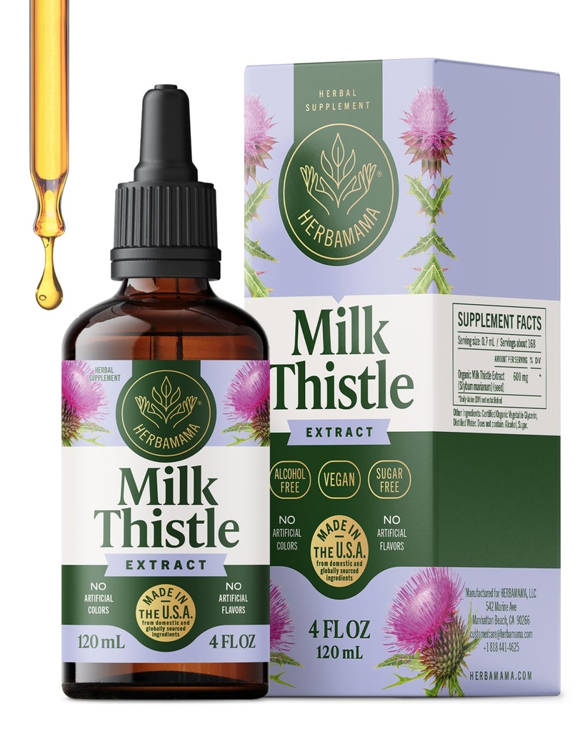 HERBAMAMA Γάλα Thittle συμπλήρωμα για το συκώτι Detox – συμπλήρωμα στήριξης του ήπατος – Περιέχει Silymarin – Vegan, μη GMO, αλκοόλ & ζάχαρη-ελεύθερο, 56-Ημέρες προσφοράς