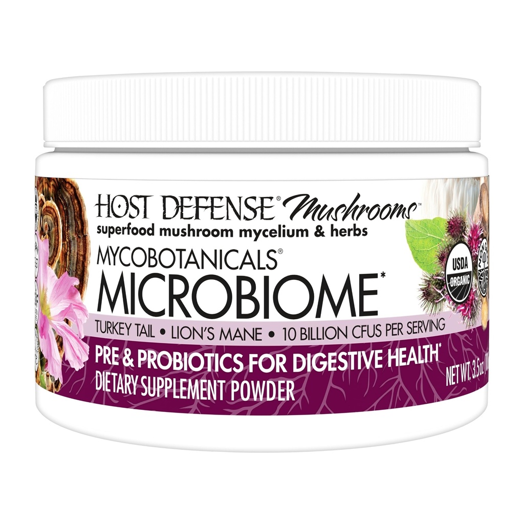 Host Defense MycoBotanicals Microbiome* Powder - Digestive & Immune Health Support Supplement - συμπλήρωμα υγείας με την ουρά της Τουρκίας, Mane & Reishi του Λέοντα - 3,5 oz (33 εξυπηρετούν)*