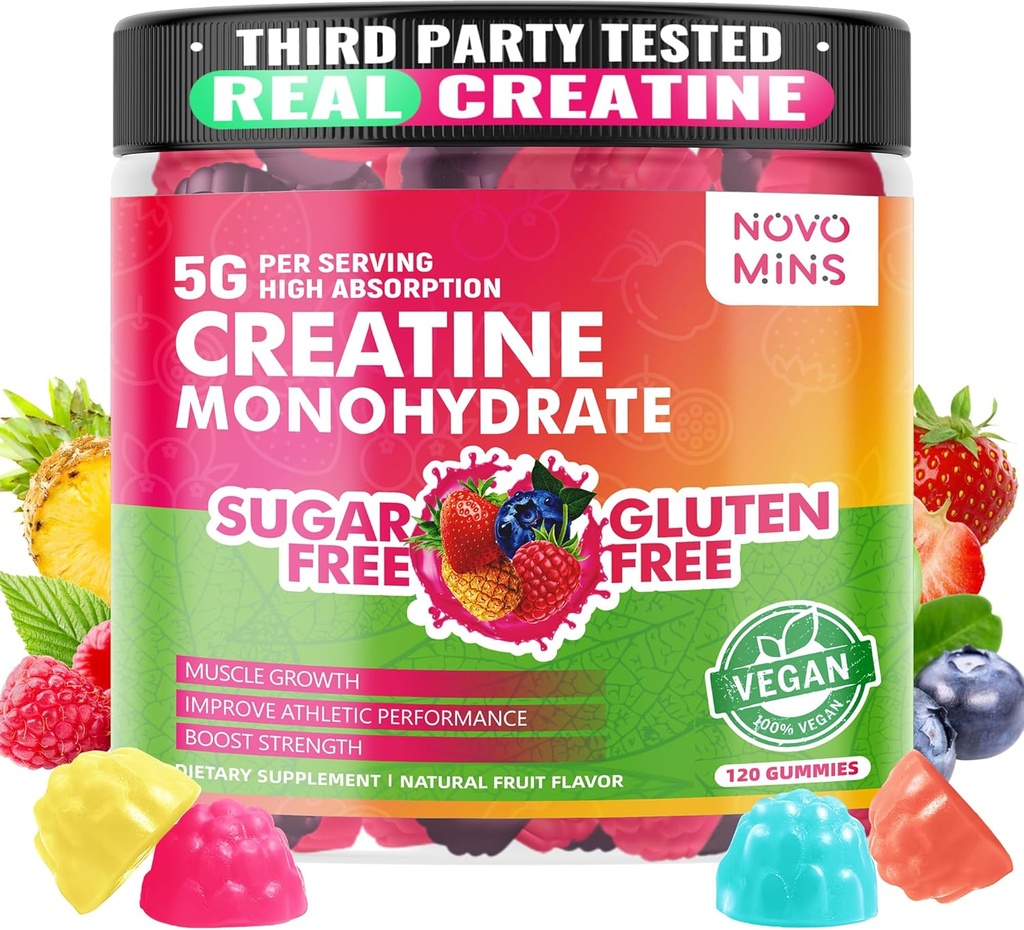 novomins Creatine Monohydrate Gummies 5000mg για άνδρες και γυναίκες, Μασώμενα Creatine Monohydrate για μυϊκή δύναμη, μυοοικοδομητής, Energy Boost, Pre-Educate Supplement (120 Count)
