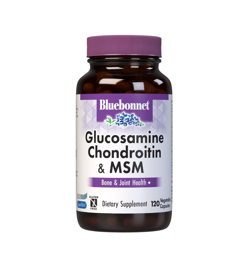 Bluebonnet Nutrition Glucosamine Chondroitin & MSM, Glucosamine, Bone & Joint Health*, Non-GMO, Gluten-Free, Soy-Free, Dairy-Free, 120 Vegetable Capsules, 40 Servings