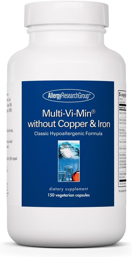 Ομάδα Έρευνας Αλλεργίας Multi-Vi-Min Without Copper & Iron - Πολυβιταμίνη για άνδρες & γυναίκες, Ορυκτό Σύμπλεγμα, Ενεργά θρεπτικά συστατικά, με Ιώδιο - 150 Count
