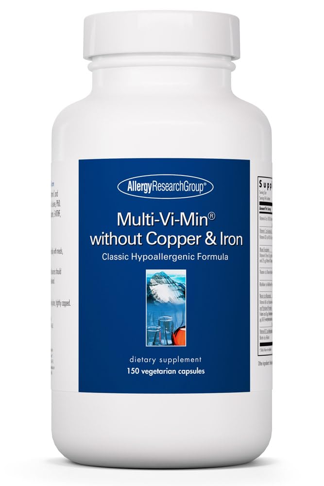 Ομάδα Έρευνας Αλλεργίας Multi-Vi-Min Without Copper & Iron - Πολυβιταμίνη για άνδρες & γυναίκες, Ορυκτό Σύμπλεγμα, Ενεργά θρεπτικά συστατικά, με Ιώδιο - 150 Count