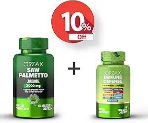 ORZAX Saw Palmetto 2000 mg 120 Vegactable Κάψουλες και συμπλήρωμα υποστήριξης του ανοσοποιητικού, 9- σε-1 60 Vegatables Κάψουλες, Bundle