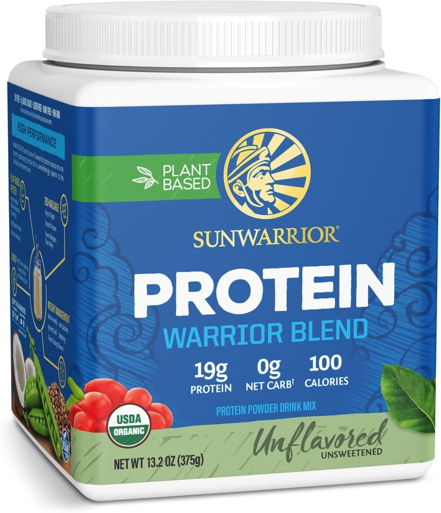 Sunwarrior Organic Plant Based Protein Powder | Vegan Organic Protein Powder Unflavored with BCAA Amino Acids & Hemp Seed Pea Blend | Non-GMO Soy Dairy Filler & Gluten Free (Unflavored, 15 Servings)
