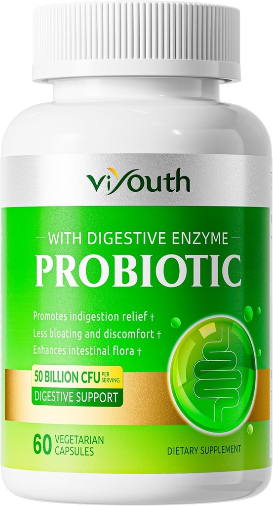 Probiotics for Women & Men - Probiotic 50 Billion CFU 18 Strains & 5 Digestive Enzymes for Gut Health, Immune - Probiotics Caps Supports Αέριο & Αίμα, Φυσικό, Μη ΓΤΟ, Χωρίς Γλουτένη, 60ct