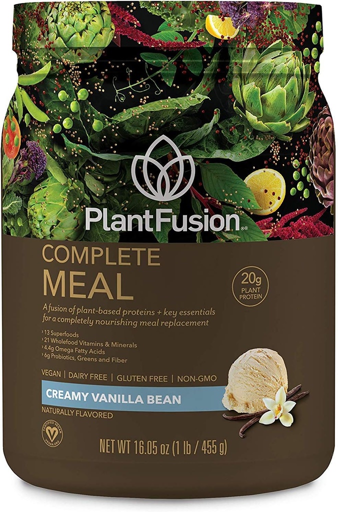PlantFusion Complete Meal Replacement Shake - Φυτική σκόνη πρωτεΐνης με Superfoods, Πράσινα & Προβιοτικά - Vegan, Χωρίς γλουτένη, Χωρίς σόγια, Χωρίς ζάχαρη, Χωρίς GMO - Βανίλια 1 lb
