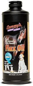 Sammy’s™ Shiny Coat Flaxseed Oil - 100% Pure, Natural Flax Oil, Cold-Pressed, Excellent Source of Omega-3 for Your Furry Friend, for Healthier Skin and Coat of Your Dogs, Cats, Other Pets - 32 Oz