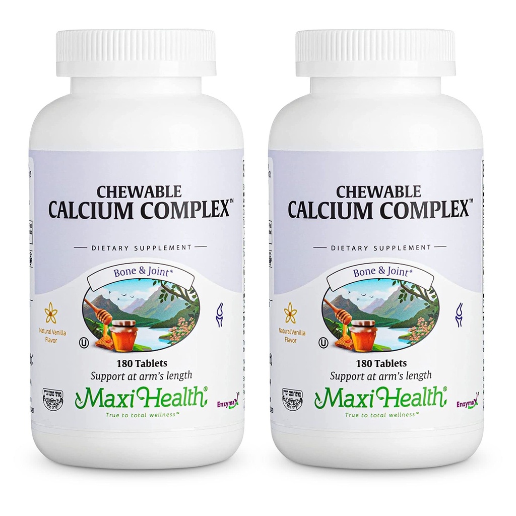 Maxi Health Chewable Calcium Complex – Vanilla Flavor Vitamin D3 and Magnesium Chewables to Help Support Bones – Kosher Magnesium and Calcium Supplement for Women and Men (180 Count, Pack of 2)