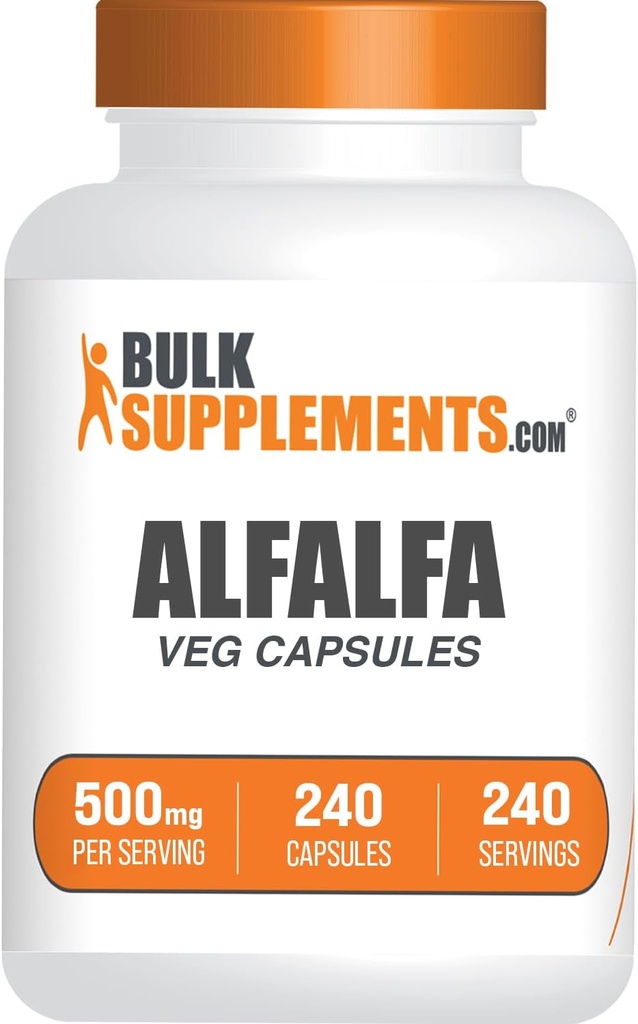 BulkSupplements.com Κάψουλες εκχύλισμα Alfalfa - συμπλήρωμα Alfalfa, Πράσινο συμπλήρωμα superfood, κάψουλες Alfalfa - Χωρίς γλουτένη, 1 καψάκιο ανά Σερβίρισμα, 240 κάψουλες Veg (πακέτο του 1)