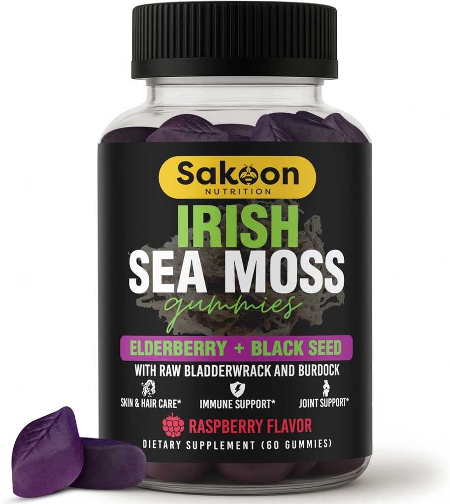 Ιρλανδική Θάλασσα Moss Gummies με Elderberry & Black Seed Oil - Συνολική υποστήριξη ευεξίας 