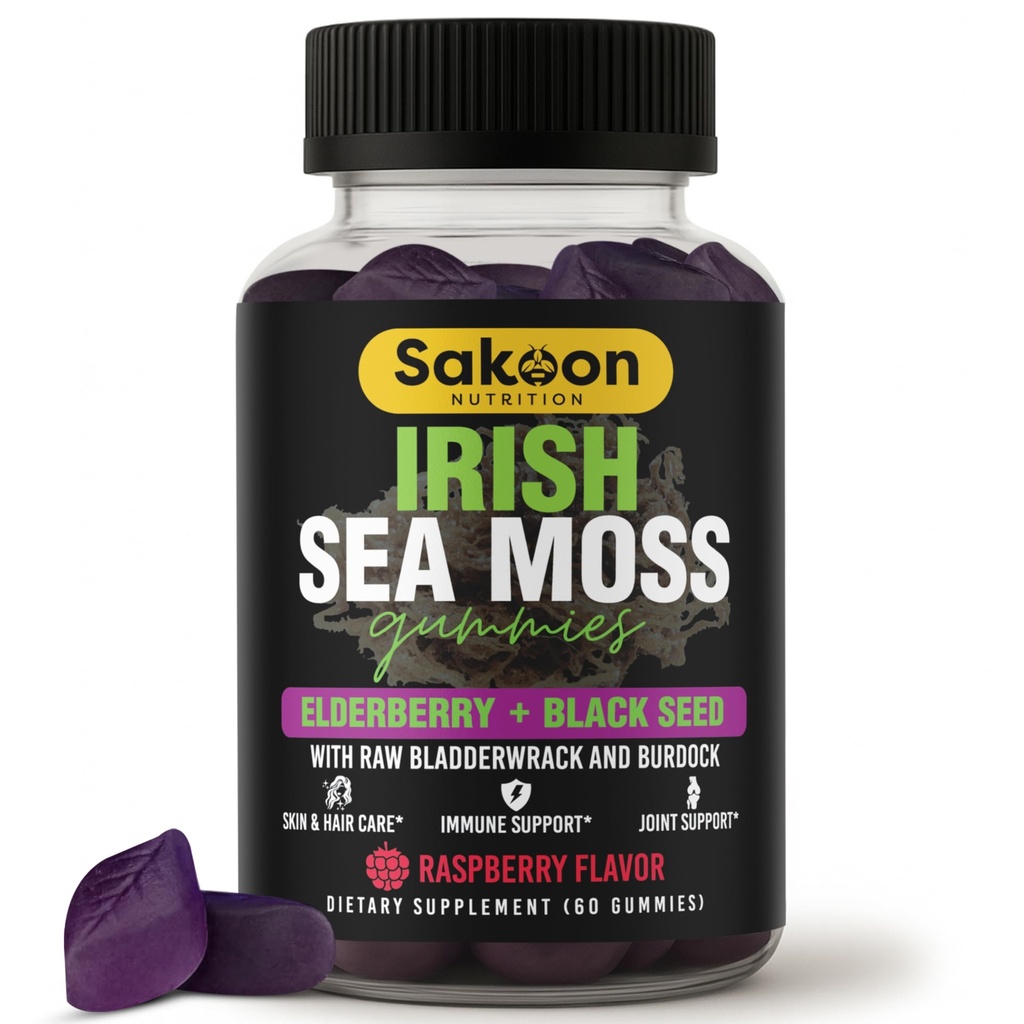 Ιρλανδική Θάλασσα Moss Gummies με Elderberry & Black Seed Oil - Συνολική υποστήριξη ευεξίας 