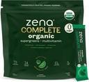 Zena Complete Organic Super Greens Powder & Multivitamin, 90+ Supergreens, Φρούτα, Veggies, 0 Ζάχαρη, 5G Fiber, Pre & Probiotics, Cartermelon Citrus Flavor, 30 πακέτα