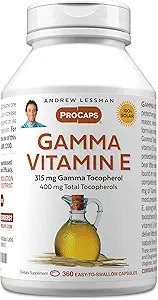 ANDREW LESSMAN Gamma Vitamin E 360 Softgels - 315 mg Gamma Tocopherol, Protective Vitamin E. Τέσσερις Μορφές Φυσικών Τοκοφερόλες με Αιδοιέλαιο. Ισχυρό Αντιοξειδωτικό. Χωρίς συνθετικές μορφές
