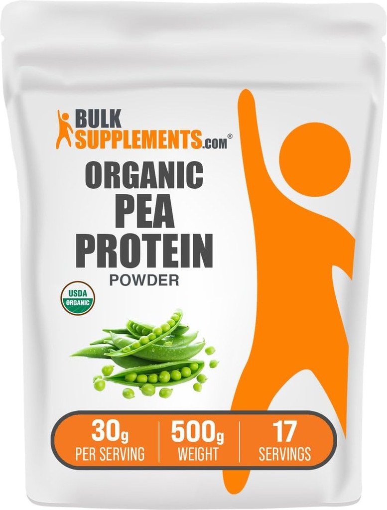 BulkSupplements.com Βιολογική Pea Protein Powder - Φυτική & Vegan Protein Powder - Μη αρωματισμένη & Χωρίς γλουτένη, 30g ανά Σερβίρισμα, 500g (1.1 lbs) (Σύνθεση των 1)