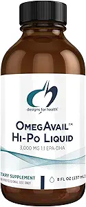Designs for Health OmegAvail Hi-Po Liquid - Υψηλή συγκέντρωση 1500mg EPA 1500 DHA - Τριγλυκερίδια Ωμέγα 3 Fish Oil Heart Health & Brain Συμπληρώματα - Φυσικό άρωμα λεμόνι (8oz)