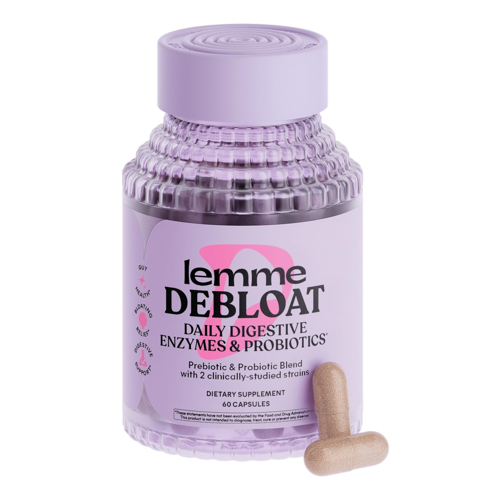 Lemme Debloat 3-σε-1 Prebiotic, Probiotic & Digestive Enzyme Capses for Bloating & Gas Relief - 2 Clinically Studied Probiotics w/5 Digestive Enzymes to Better Digetion, Women & Men, (60 Count)