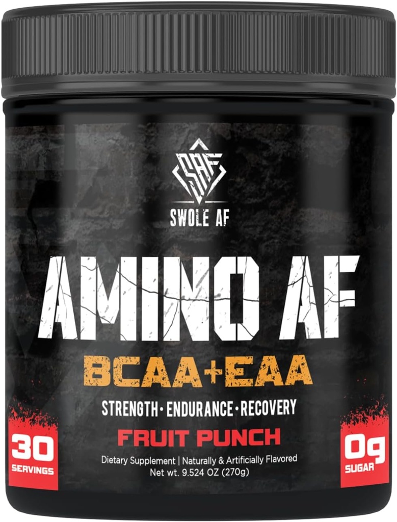 Swole AF | Amino AF BCAA + EAA | Essential Amino Acids for Muscle Gain Endurance & Recovery | Dietary Supplement for Enhanced Mood Faster Metabolism | Fruit Punch