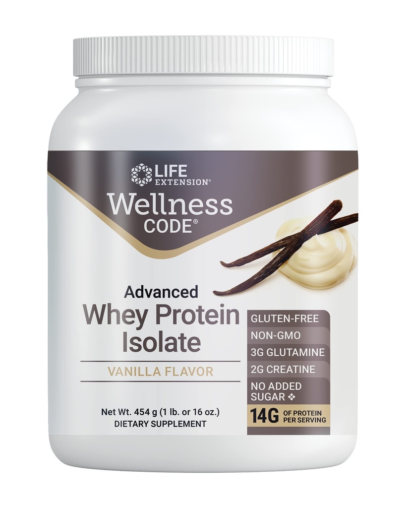 Επέκταση ζωής Κωδικός Wellness Advanced Whey Protein Isolate - Vanilla Flavor - Protein Shake Mix Powder for Muscle Growth & Immune Health Support - Χωρίς γλουτένη, Μη ΓΤΟ, Χωρίς ζάχαρη - 454g - 20 Υπηρεσίες