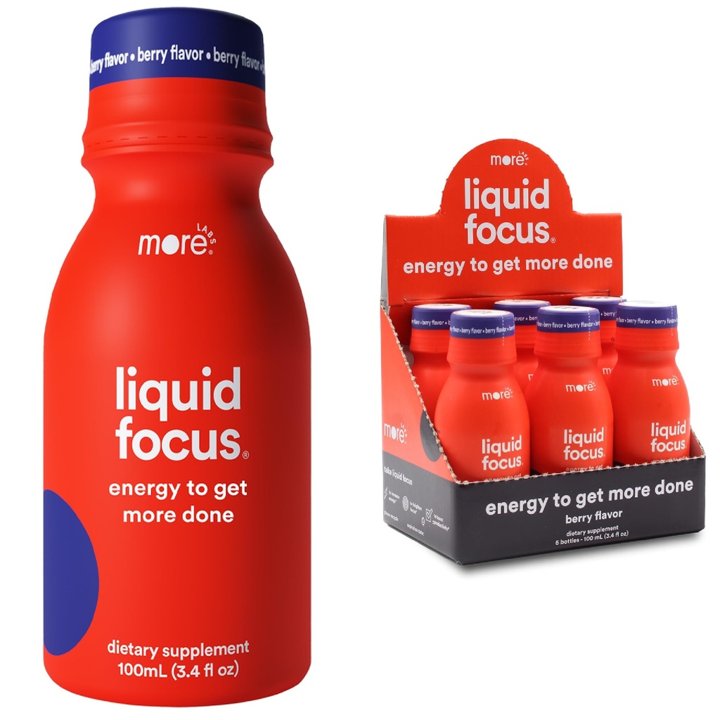 More Labs Liquid Focus, Nootropic Smart Drink with Powerful Antioxidants & Adaptogenic Herbs for Energy and Concentration, 150mg Caffeine (Pack of 6)