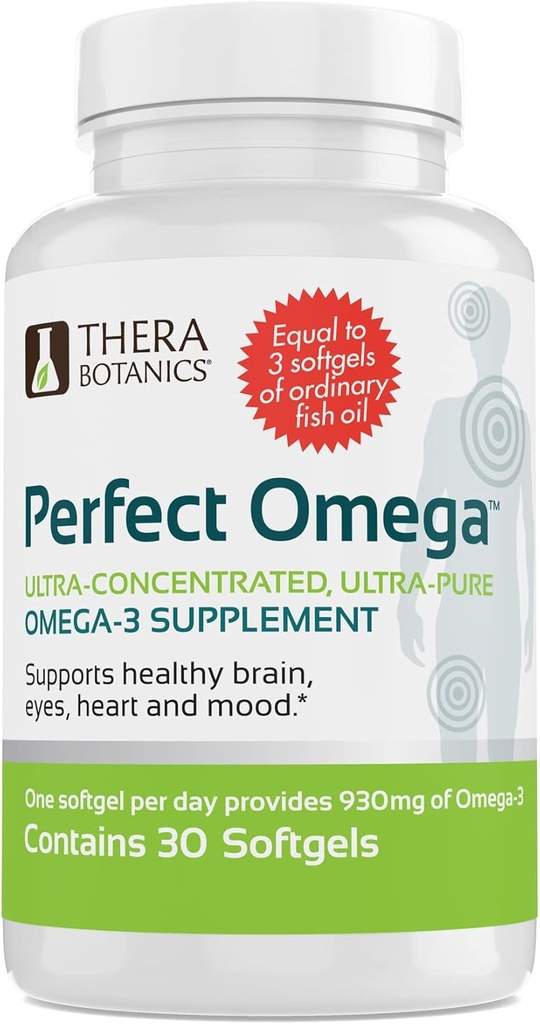 Therabotanics Perfect Omega Fish Oil Supplement EPA & DHA – Υψηλή Απορρόφηση, Συμπυκνωμένο Ωμέγα 3 για την καρδιά, τον εγκέφαλο, το μάτι, και τη μεταβολική υγεία - Alaskan Fish Oil Softgels - 30 Count (Pack of 1)
