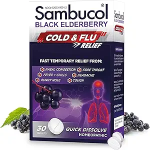 Sambucol Cold and Flu Relief Tablets - Homeopathic Cold Medicine, Remedy for Adults, Black Elderberry for Colds, Zinc Remedy - 30 Count