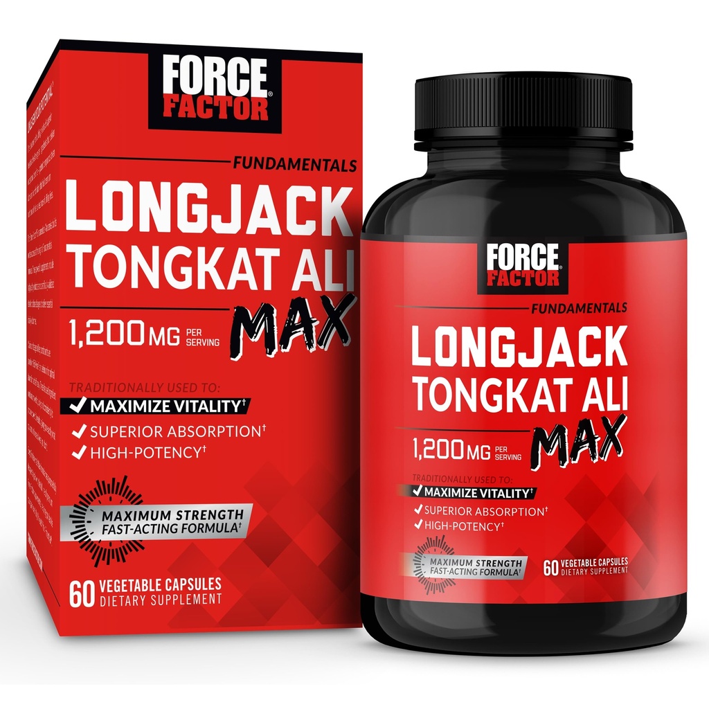 Force Factor Longjack Tongkat Ali Max για άνδρες, αρσενικό Stamina και συμπλήρωμα ζωτικότητας Φτιαγμένο με εκχύλισμα Tongkat Ali και βασικά φυσικά συστατικά για την ανώτερη απορρόφηση, 1200mg, 60 κάψουλες