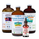 LIQUIDHEALTH Γυναικεία Υγεία & Ζωτικότητα Καθημερινή Υγρή Πολυβιταμίνη Δέσμη με Προγεννητική / Μεταγεννητική Πολυβιταμίνη, Ασβέστιο & Μαγνήσιο, Καθημερινή Multi Mineral, & Βιολογική Βιταμίνη Β12 - USA Made, Non-GMO