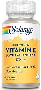 SOLARAY Vitamin E 1000 IU κάψουλες Softgel, 670 mg - d Alpha Tocopherol Vitamin E Συμπληρώματα - Υγεία του δέρματος, λειτουργία της καρδιάς και αντιοξειδωτική υποστήριξη - 60 ημέρες εγγύηση - 60 υπηρεσίες, 60 Softgels