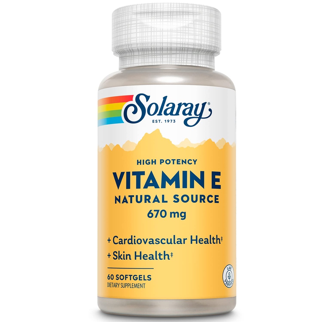 SOLARAY Vitamin E 1000 IU κάψουλες Softgel, 670 mg - d Alpha Tocopherol Vitamin E Συμπληρώματα - Υγεία του δέρματος, λειτουργία της καρδιάς και αντιοξειδωτική υποστήριξη - 60 ημέρες εγγύηση - 60 υπηρεσίες, 60 Softgels