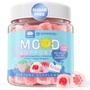 Ashwagandha Saffron Calm Gummies + Omega 3, L-Θεανίνη & CoQ10 για γυναίκες άνδρες, φυσική ηρεμία Happy Relax Gummies για ενήλικες, Mood Υποστήριξη συμπλήρωμα Gummy, Φράουλα Γεύση, Χωρίς ζάχαρη, Vegan, 60ct
