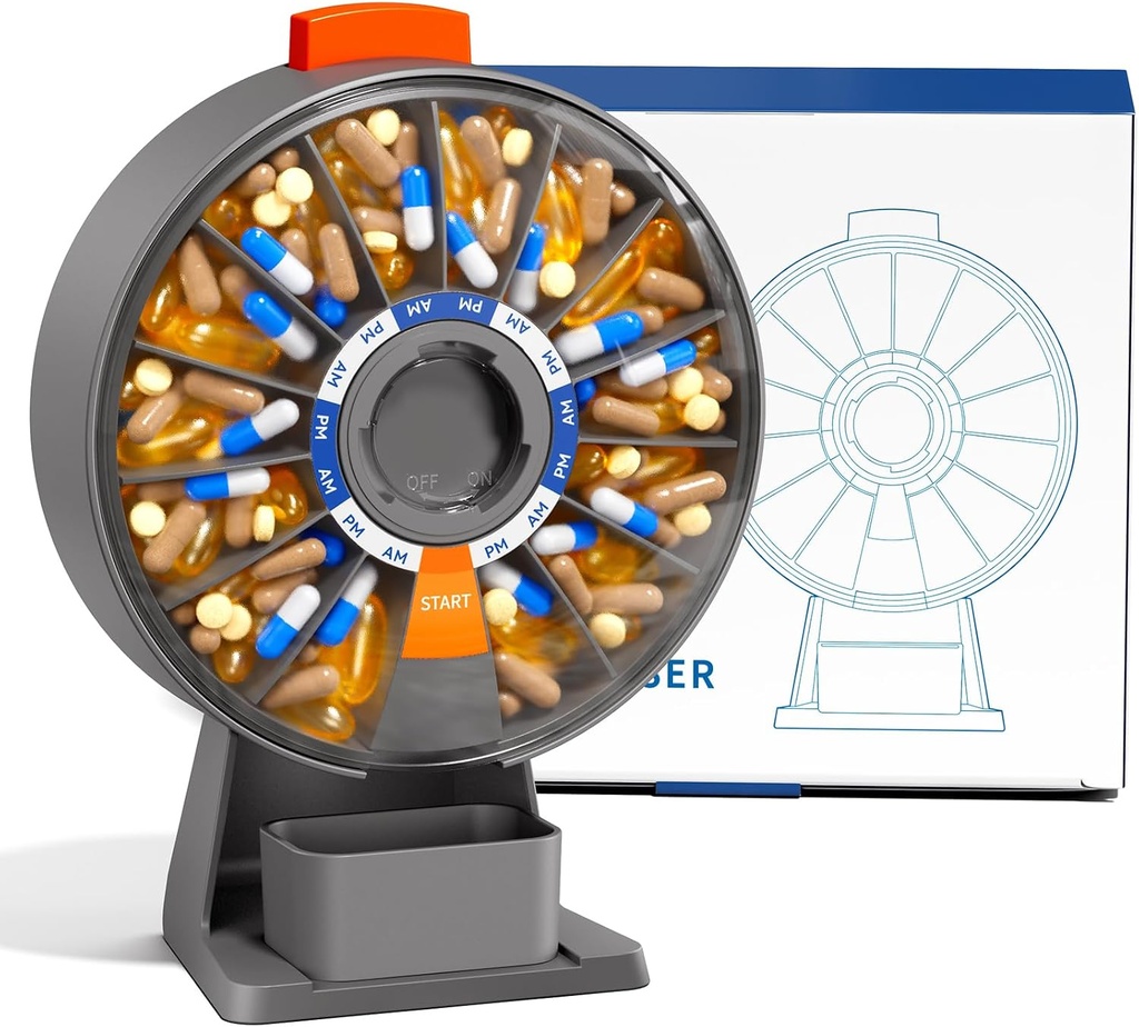 Odaro Large Pill Dispenser, Weekly Pill Organizer 7 Day Am Pm / 14 Day Pill Box, Daily Medicine Hill Organizer με Wall-Mounted ή μόνιμη χρήση για βιταμίνη, συμπλήρωμα, ιατρική - γκρι
