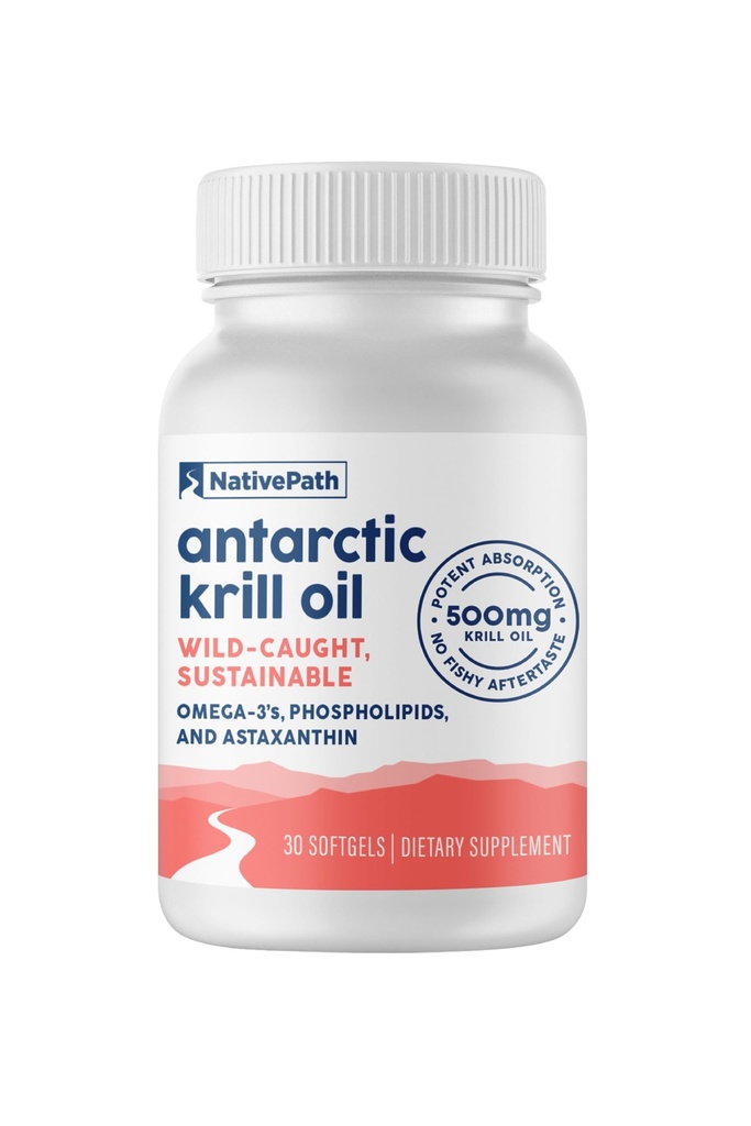NativePath Wild-Caught Ανταρκτικής Krill Oil 500mg - Premium Ασταξανθίνη 200mcg Φωσφολιπίδια-Bound Omega-3 EPA DHA - Καθαρή φόρμουλα GMP Certified Third Party Tested - 30 Softgels