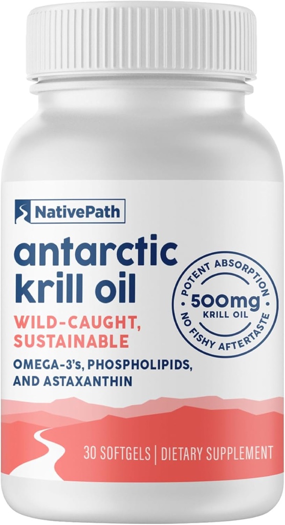 NativePath Wild-Caught Antarctic Krill Oil 500mg - Premium Astaxanthin 200mcg Phospholipid-Bound Omega-3 EPA DHA - Pure Formula GMP Certified Third Party Tested - 30 Softgels