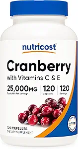 Nutricost Cranberry Extract 25.000mg (120 μερίδες) 2 μπουκάλια με βιταμίνη C και βιταμίνη Ε