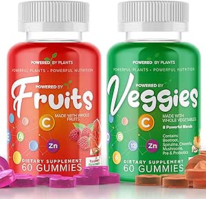 Φρούτα και Veggie Gummies για Ενήλικες - Φυσικό Superfood με Βιταμίνες, Ορυκτά, & Αντιοξειδωτικά - Συμπλήρωμα φρούτων και λαχανικών - Powered by Plants, Pack of 2, 60 Gummies Each, 30-Day Supply