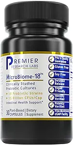 Premier Research Labs MicroBiome-18 - Probiotics για την Digestive Health, Probiotics με Lactobacillus Acidophilus για γυναίκες και άνδρες, Reuteri για την υγιή Gut Microbiome - 30 κάψουλες χορτοφάγων