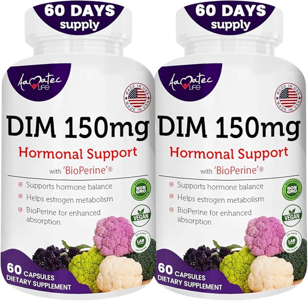 Γυναικείο DIM Complex 150mg - Bioperine Οιστρογόνα Balancing Χάπια για Εμμηνόπαυση & Hot Flashes Ανακούφιση Υποστήριξη Ορμονική Ακμή Ισχυρό συμπλήρωμα - 60 κάψουλες - Made in USA