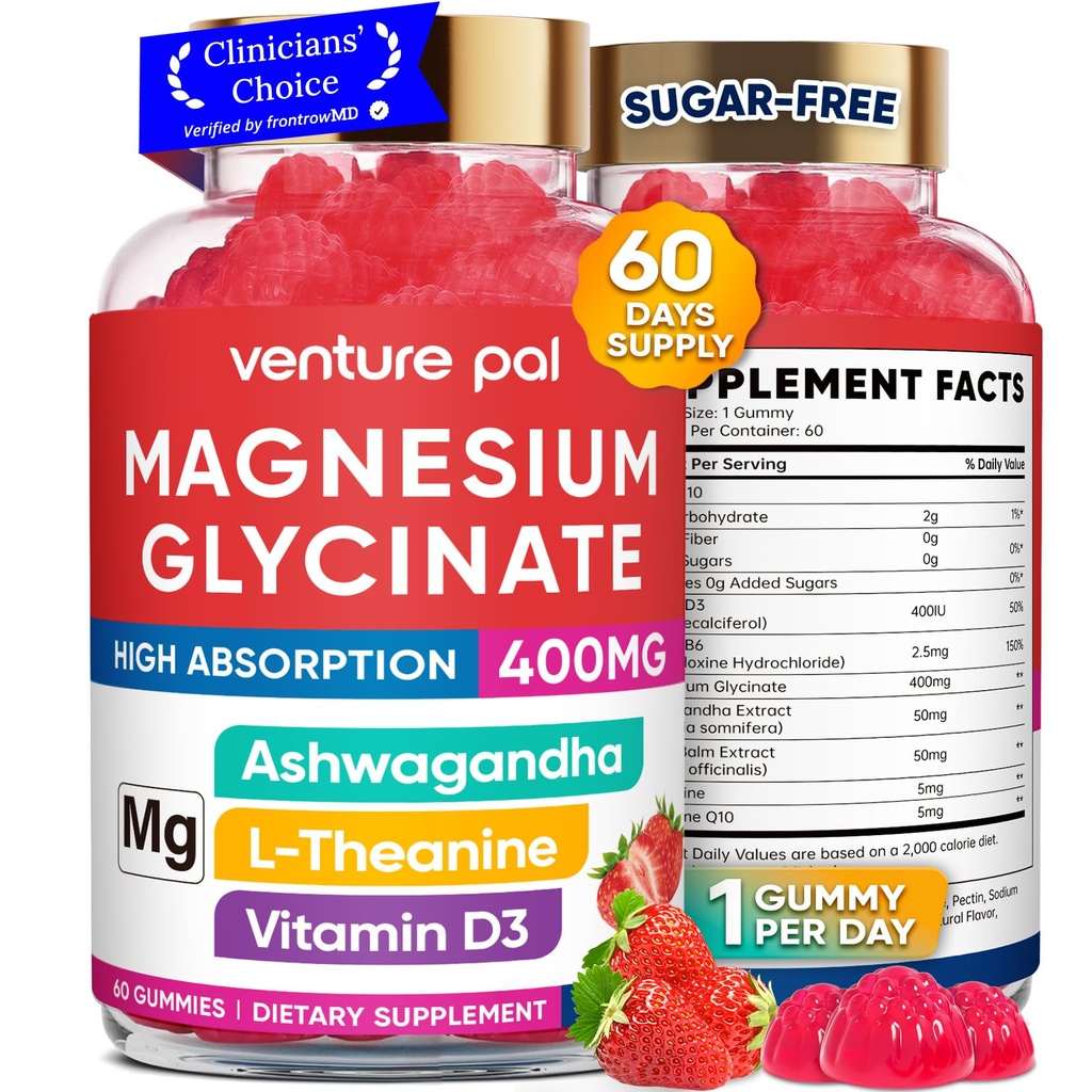 60 ημέρα προσφοράς Μαγνήσιο Γλυκινικό 400mg Gummies με Ashwagandha, L-Θεανίνη, CoQ10, βιταμίνη D3 & B6, χωρίς ζάχαρη Μαγνήσιο Gummies για ενήλικες & παιδιά, άγχος ανακούφιση, ύπνο & ηρεμία, Vegan, χωρίς γλουτένη