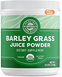Vimergy Barley Grass Juice Dietary Supplement - 0.8g ανά Σερβίρισμα (312 Σερβιτόρες) – Clean Superfood Formula – Προάγει την Καρδιαγγειακή Υγεία* – Βιολογικό, Vegan & Gluten-Free – Κανονικό Μέγεθος 250g