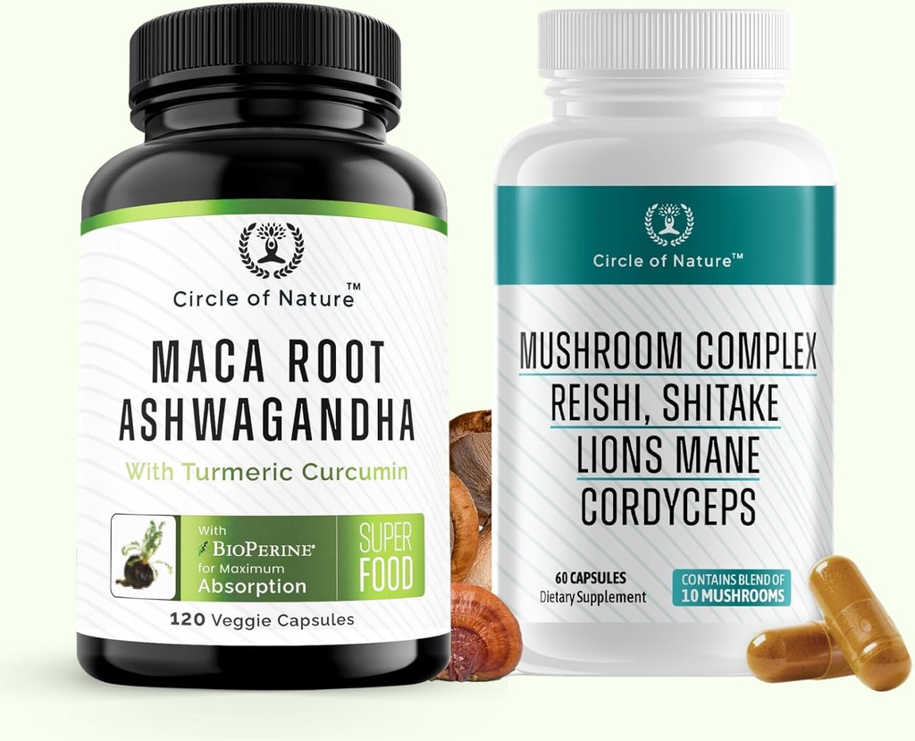 Maca Root Ashwagandha & Mushroom Suppliment Περιέχει λιοντάρια Mane, Cordyceps, Reshi, Shithake