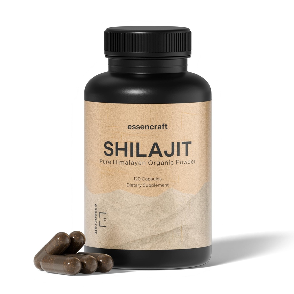 Βιολογικό εκχύλισμα Resσίνης Ιμαλαΐων Shilajit - 1000mg Max Potency, Lab Tested Pure Shilajit for Men & Women, 85+ Trace Minerals Fulvic Acid, Immune Support, Energy, Cognition, 2 Μήνες Προσφορά, 120 κάψουλες