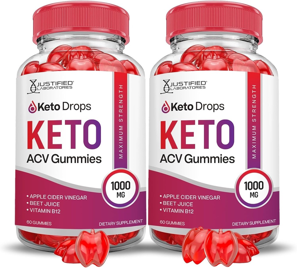 Justified Laboratories (2 Pack Keto Drops Keto ACV Gummies Advanced Formula 1000MG Formulated with Pomegranate Beet Juice Powder B12 Vegan Non GMO 120 Gummys