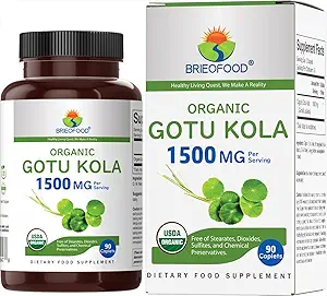 Brieofood Organic Gotu Kola 1500mg, 45 μερίδες, χορτοφαγικά, χωρίς γλουτένη, 90 χορτοφαγικά δισκία