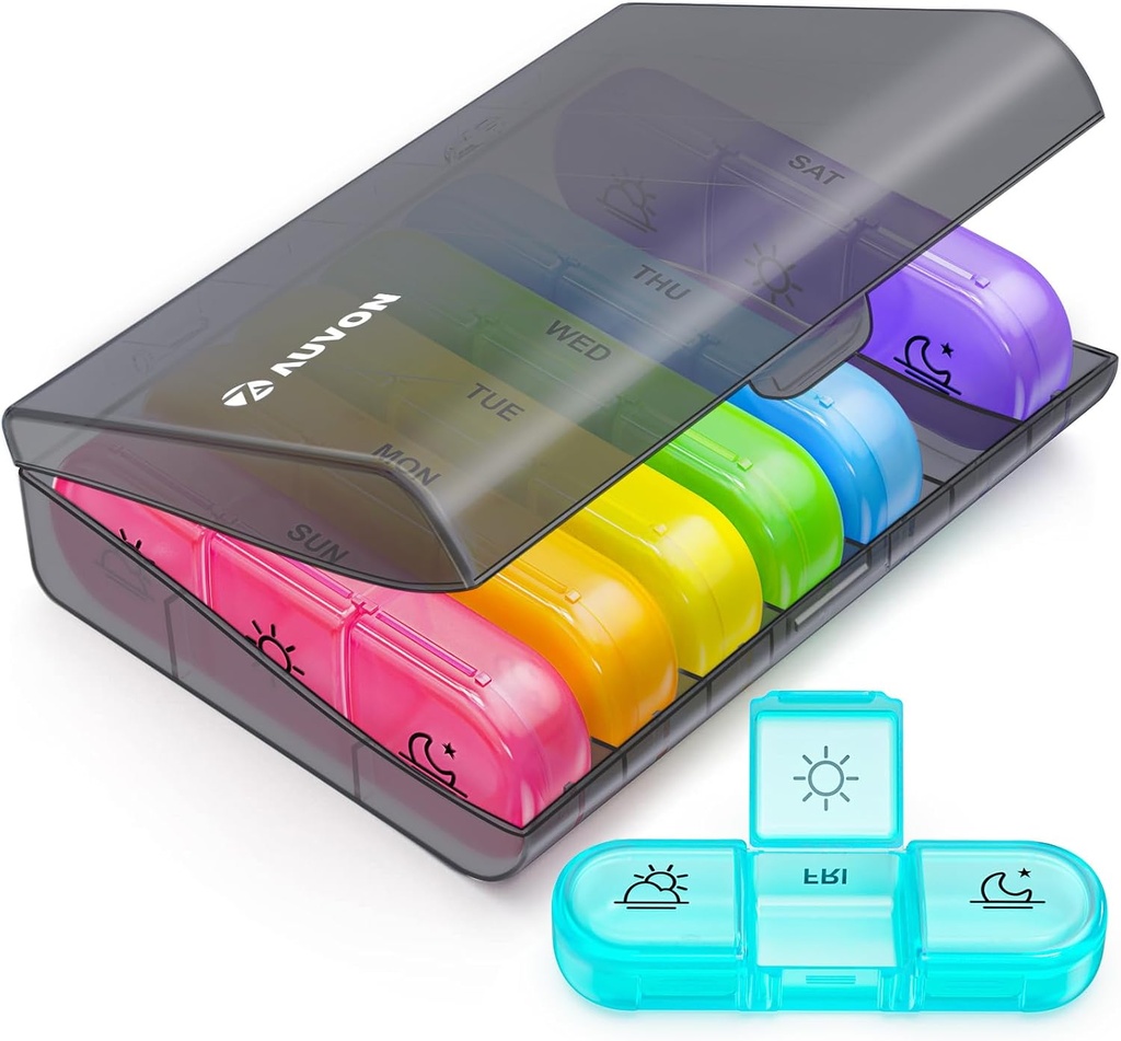AUVON Εβδομαδιαία Διοργανωτής Χάπια 3 φορές την ημέρα, Μεγάλο 7 ημερών Χάπια Κουτί 3 φορές την ημέρα με ξεχωριστό εμπορευματοκιβώτιο, φορητό χάπι περίπτωση για φαρμακευτική αγωγή, βιταμίνες, ιχθυέλαιο και συμπληρώματα