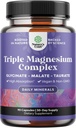 Triple Magnesium Complex Supplement Elemental - Υψηλή απορρόφηση Taurate Μαγνήσιο και γλυκινικό Plus Malate Blend για τον ύπνο Μυϊκό Οστό Mood και περισσότερα - μη GMO Vegan 90CT