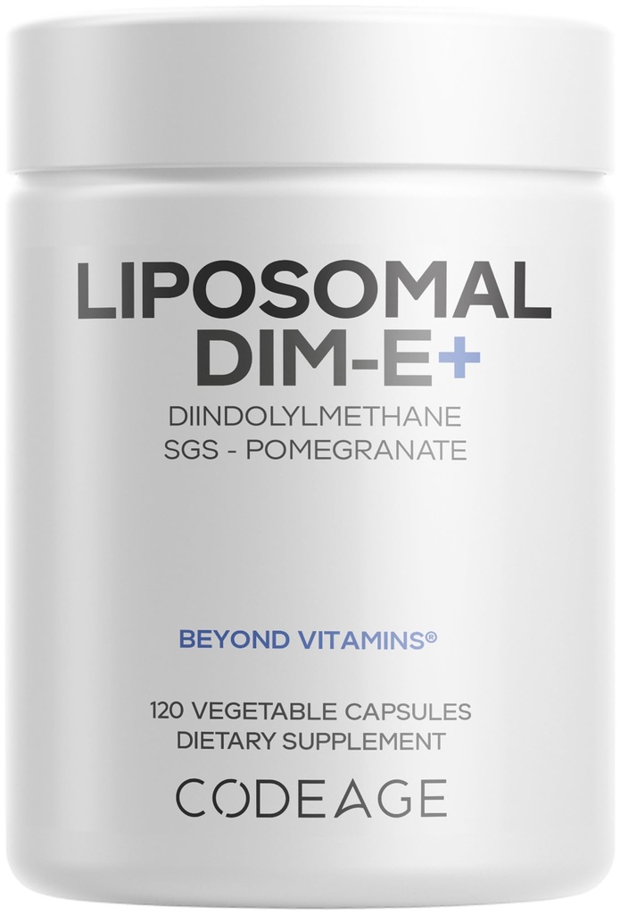Codeage Liposomal DIM Supplement - 4 Months Supply of DIM Vitamins and SGS, Pomegranate, Broccoli, Vitamin E Isomers Tocopherols Alpha Beta Gamma Delta - Liposomal Formula - Gluten-Free - 120 Capsules