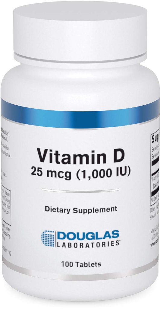 Douglas Laboratories Vitamin D 25 mcg (1. 000 IU) - D3 Vitamin - Για Ανοσολογική Υποστήριξη, Υγεία των Οστών & Υγεία των Δοντιών* - D Βιταμίνη ως Χοληκαλσιφερόλη - 100 δισκία